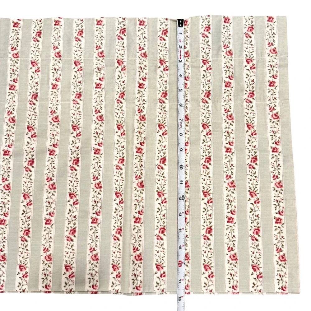 Pair Vintage Laura Ashley Cottage Rose Floral Stripe Valance Sage Green 82